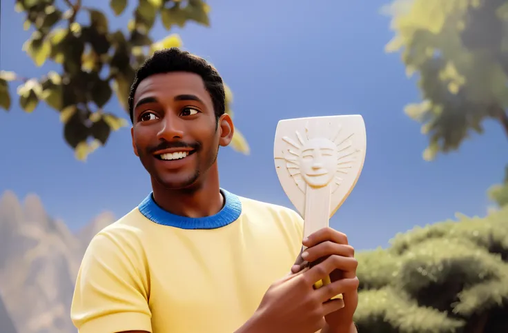 Smiling man holding a paper fan in his hands in front of a mountain, portrait of pele, rasgar, master part!!!, master part!!!!, master part!, Selo Ivan, 🌻🎹🎼, a tocha que todos devemos segurar, triunfante, Olympian God, filme premiado ainda, master part!!, ...