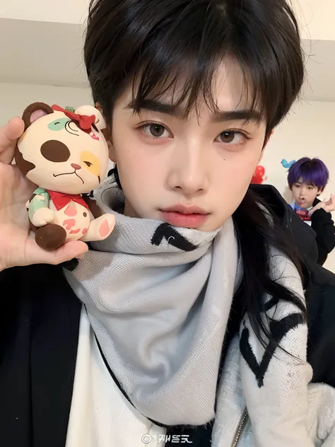 Theres a boy holding a toy animal in his hand, Jinyoung Shin, Kim Doyoung, Taejune Kim, Hong June Hyung, Cai Xukun, Yanjun Chengt, Blade de Drain Gang, Jung Jaehyun, Hyung Tae, Ulzzang masculino, Jaeyeon Nam, Xision Wu, Jimin, Parque Jimin, Wan adorable ca...