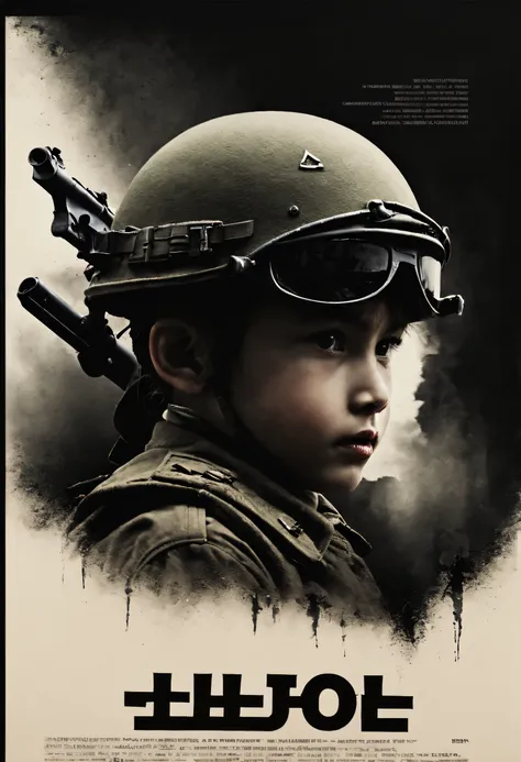 ((cinematic ligh《children in war》poster for, 80s movie poster，at the top there is the inscription "against the war".，at the bott...