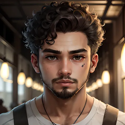 A domican 16 year old man with short curly hair and a faint soul patch beard