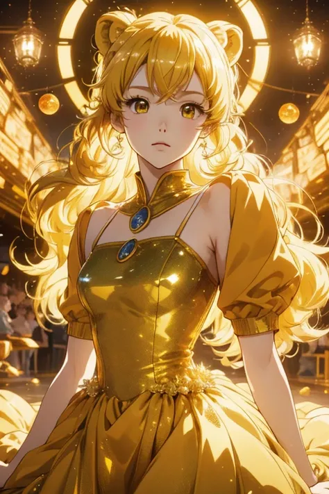 anime style; 3d; glitter; horoscope sign Leo; color yellow; Lion details; ♌ symbol; citrine stone;