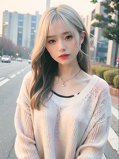 mix4,(top-quality), (Photorealsitic),（Sunset background:1.2), 1womanl, , High Detail Face,、 (8K)、（Sexy hairstyles:1.5）、(Long hair:1.6)、((Seductive hairstyles))、Strong eyes、Delicate and realistic skin and hair、（cowboy  shot:1.5）、（bleached, Very thin pale si...