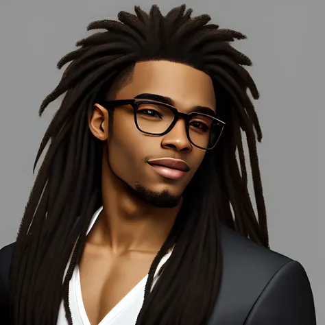 Femme Black man long hair glasses