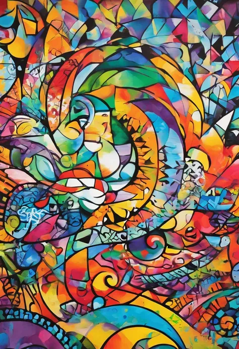 grafismo, diverse and playful geometric figures, Rainbow, romero britto, uma floresta, animais head, juba bem detalhada ((fundo branco)), olhos penetrantes, animais selvagens colorida e alegre, Art Watercolor Painting Oil Paint, abstrato, epic instagram, a...