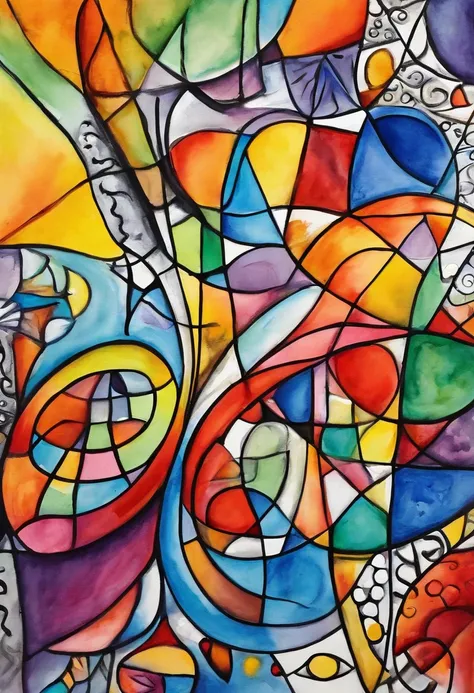 grafismo, diverse and playful geometric figures, Rainbow, romero britto, uma floresta, animais head, juba bem detalhada ((fundo branco)), olhos penetrantes, animais selvagens colorida e alegre, Art Watercolor Painting Oil Paint, abstrato, epic instagram, a...