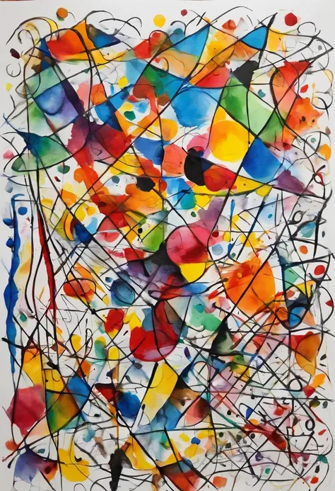 grafismo, diverse and playful geometric figures, Rainbow, romero britto, The thought slipping through your fingers and the confusion of memory ((fundo branco e preto)), contrastes exacerbados, olhos penetrantes, colorida e alegre, Dull and sad, Art Waterco...