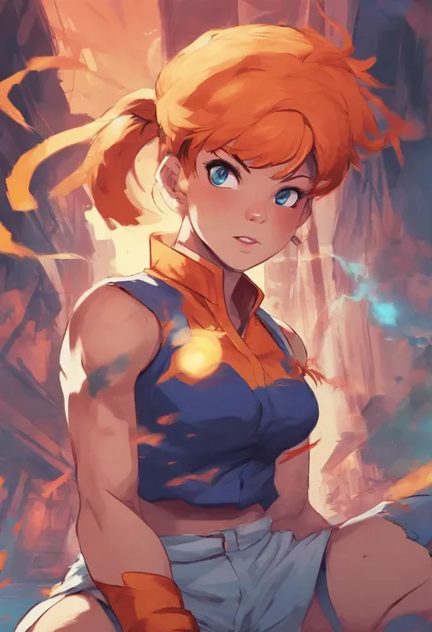 (Masterpiece, Best quality), 1girll,  misty pokemon, Short hair, Orange hair, Blue eyes