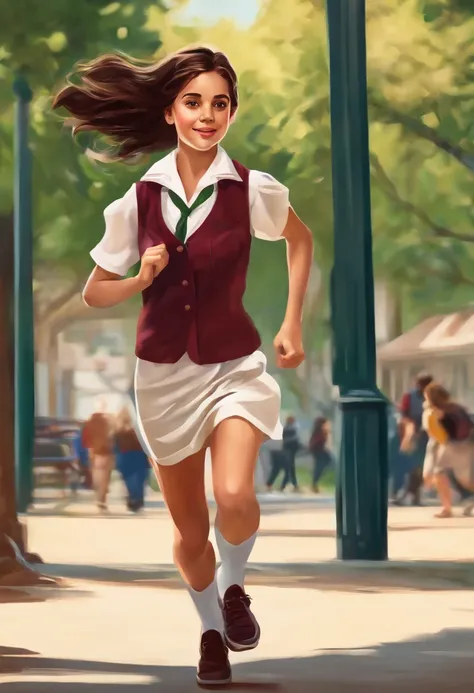 Running girl in school uniform