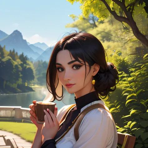 (Extremely detailed 8k wallpaper), (sfw:2), (photo:2), (dressed girl:2), (soigne Beautiful girl:2), (with a cup of hot tea in hands:2), (gives a lecture to friends:2), (hyper realistic:1), (highly detailed:1), (epic realistic:1), rim light, (maximum detail...