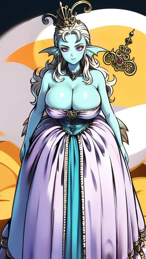 8K,high quality,anime,married woman,beautiful,beautiful,bright,eye highlights,purple eyes,sexy,super big tits,oversized boobs,dark blue nipples,erotic,beautiful line drawing. Blue skin, blue and orange gradient fins, nude, nothing on, nothing on, nothing o...