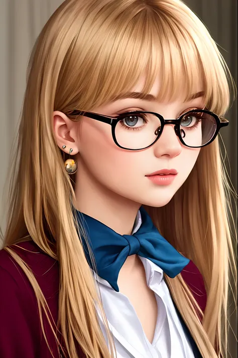 Pixar character, round face, cute pretty babe girl woman, long straight dirty blonde hair, glasses