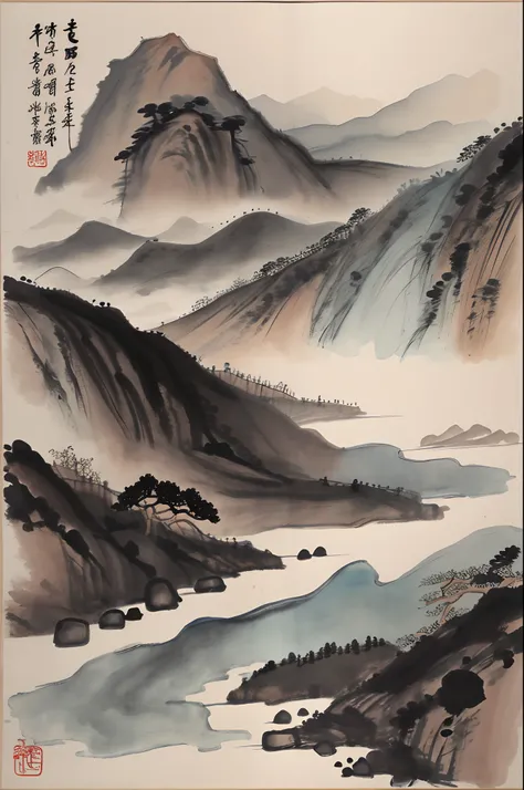 Chinese landscape painting，ink and watercolor painting，