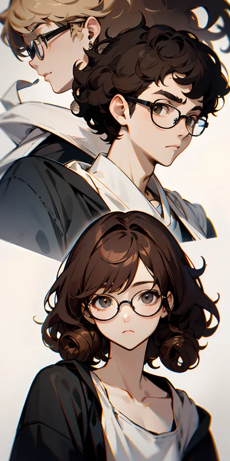 black hair white girl, brown hair white girl, black curly hair black girl, brown hair white boy, short black hair white boy, shoulder length brown hair white girl with glasses, curly blonde hair white girl with glasses