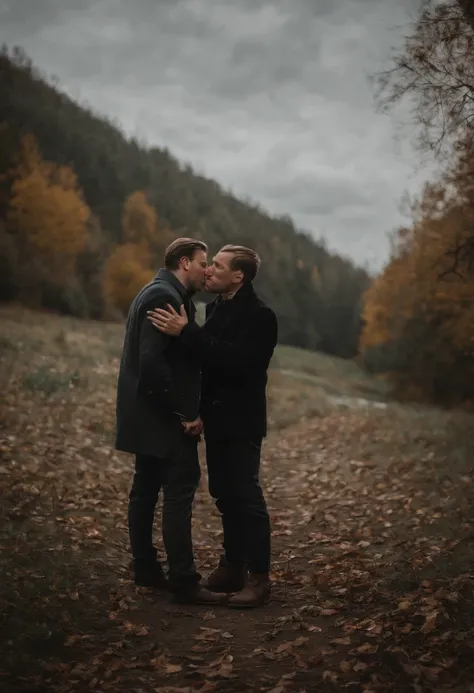 two beautiful men kissing each other, photography, realistic, extremely detailed