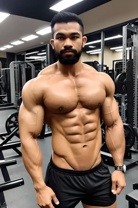 cambodia mens gym wears a full tank top , facial hair, musculous, Height 190 cm, large shoulders, Large muscular feet, (Draw eye details)