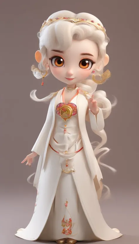 Pixar style super cute anthropomorphic white snake， woman，Hanfu， Charming big eyes, Cute tail, standing, Surreal, Super fine, Luxurious, Graceful standing, Charming big eyes, Cute tail, standing, Surreal, Super detailed, Luxurious, elegant, complex, Gorgeo...