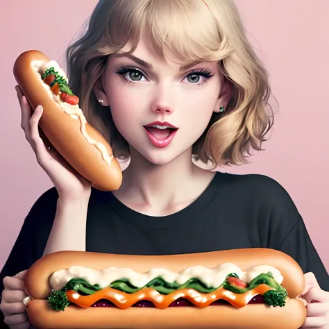 Taylor swifts face on a hot dog