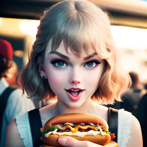 Taylor swifts face on a hot dog