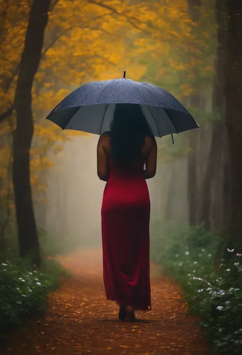 back side photo without face. very Long focus. Far away kerala big boobed , big butt curvy naked kerala woman standing in heavy rain and fog in  flower forest  with umbrella in hand , butterflies are flying around her-big ass. Long view sexy view. giving b...