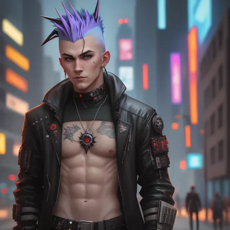 Cyberpunk guy with liberty spike mohawk and devil horns