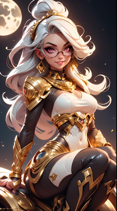 A fantz monster design, Cute robots in space [style-rustmagic]，female robot，Half-human, tmasterpiece，（tmasterpiece，top-quality，best qualityer），1girll， jewely，耳Nipple Ring，choker necklace，bangle，  hoop earings， circle glasses，sun glasses， Long hair and long...