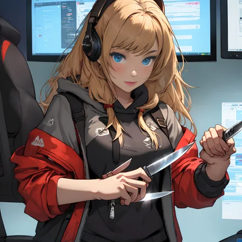 Gamer girl holding a knife