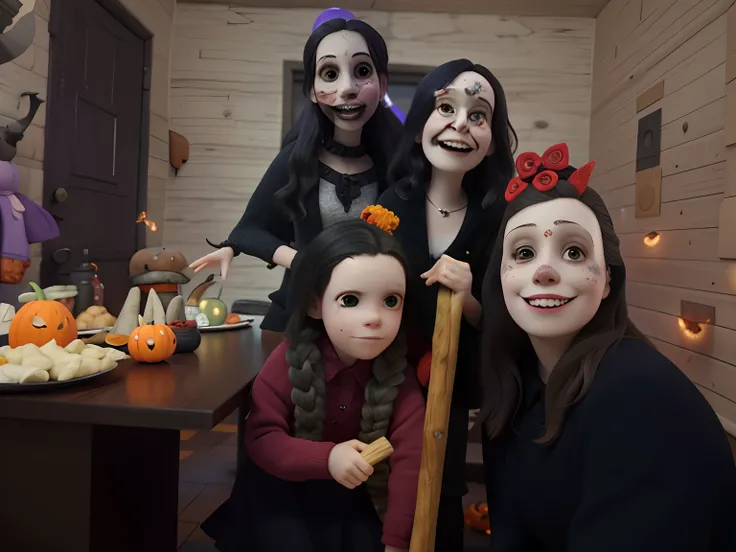 There are three people posing for a picture with a stick, O Dia dos Mortos!, halloween celebration, dia das bruxas, Celebrando o Dia dos Mortos, O Dia dos Mortos, goth family, Dia de Finados:!!, Noite de Halloween, Atmosfera de Halloween, Dia de Finados:, ...