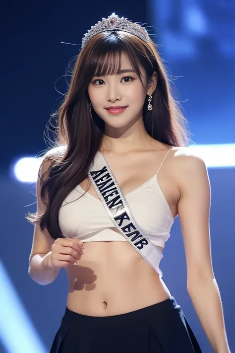 (Miss Universe Awards Ceremony)、(realisitic、Photorealsitic、ultra-detailliert、Highest Details Skins、top-quality、​masterpiece、超A high resolution)、Cute Japan Woman、sixteen years old、hi-school girl、younggirl、Thin makeup、I have bangs、二重まぶた、drooing eyes、Realisti...