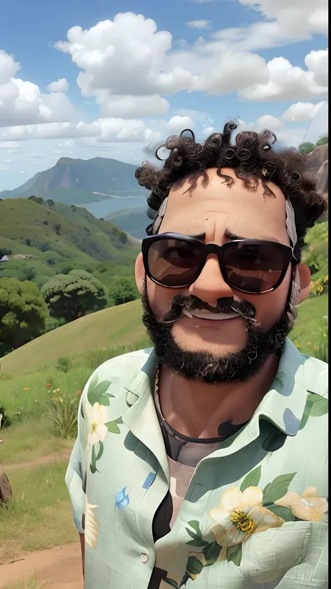 Estilo.pixar, homem afro americano, sunglasses, barba, camisa floral.