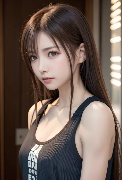 Hi-Fi Photography, masutepiece, Delicate hair texture, Detailed skin texture, Detailed Cloth Texture, 8K, Add fabric details, Very delicate skin texture, extremely detailed photo, Skin pores, Portrait of a girl, wearing tank top,