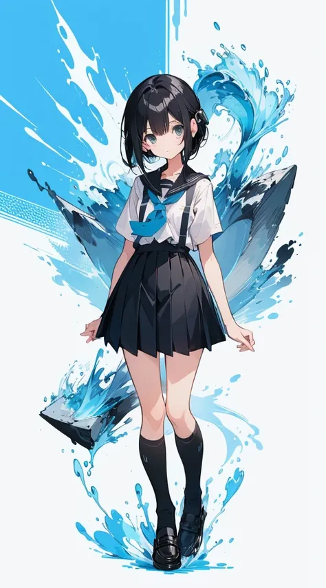 (Top quality illustrations:1.2)、(Cute little girl s:1.0)、(女の子1人:1.0)、(Short black hair:1.0)、(School Uniforms:1.0)、(full body Esbian:1.0)、(ultra-detailliert) 、17 age、If you have headphones、Jumping