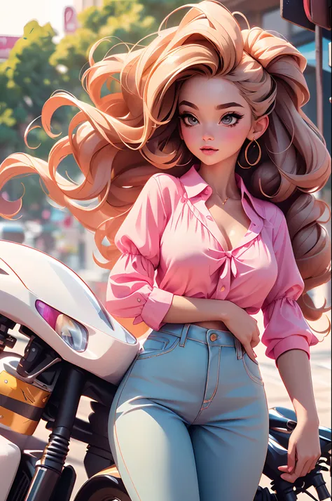 Top quality, 1girll, (The skin is hollow), (Large of breast), (day), Bright, Background blur, Outdoors, (street:0.6), (Hair:1.5), (blouse:1.5), Gorgeous, (Hair float:1.5), Soft light, Wind, sonoko, street