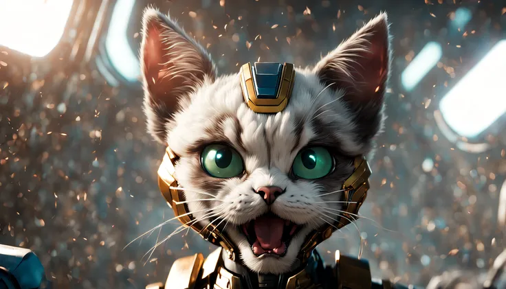 Goose from the 2019 superhero film Captain Marvel taking the form of an adorable kitten mecha. Flerken. Licking her lips, reminding the viewer that Flerken have the ability to flex their tongues out and eat things 10 times bigger than they.