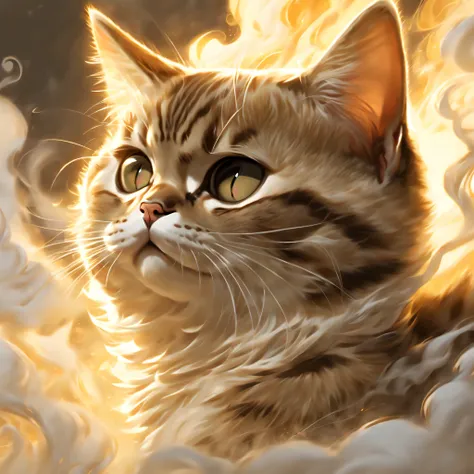 CAPTAIN MARVEL comic character of cat goose illustration, cat Domestic american shorthair cat, pale brown and blown fur, master piece, intricate detail fur, siting, stunning digital detail painting, beautiful glow smoke eyes, open mouth with lots tentacle,