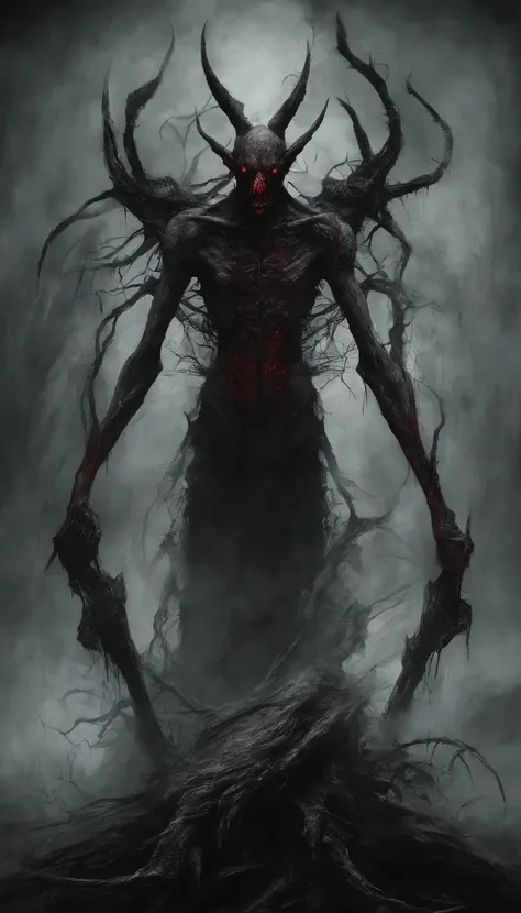 Draw a demonic creature with a bloody face and bloody head, genocide, Science fiction horror art, sci-fi horror artwork, inspired by Aleksi Briclot, Fangs of the slaughter, horror fantasy art, Alexis Bricklot（Alexis Bricklot）, horror concept art, veneno, F...