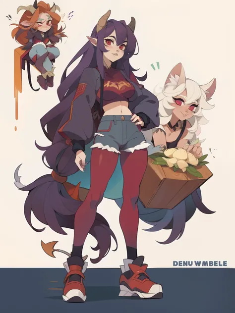 Character concept, adopt, fullbody, girl, demoness, long hair, casual