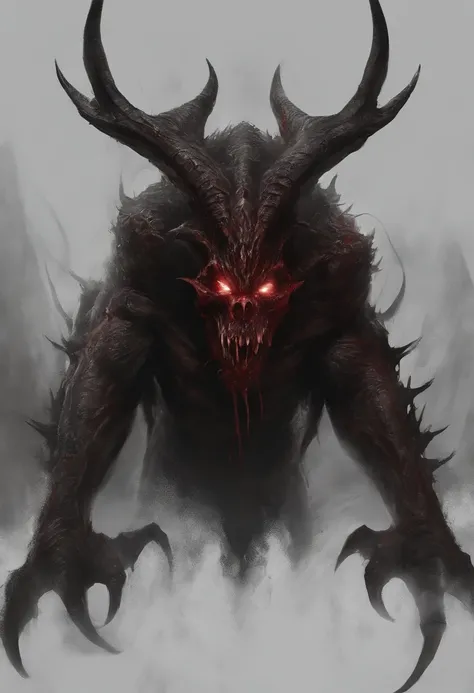 Draw a demonic creature with a strong, bloody face and bloody head, genocide, Science fiction horror art, sci-fi horror artwork, inspired by Aleksi Briclot, Fangs of the slaughter, horror fantasy art, Alexis Bricklot（Alexis Bricklot）, horror concept art, v...