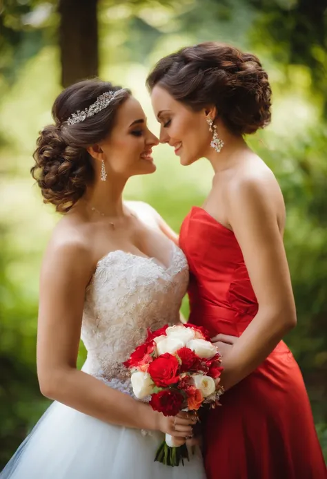 bride and brides maid loving each other