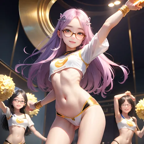 Transparent hair、Golden Eyes、eye glasses、ssmile、Daughter in her early teens、flat chest、Thin pubic hair、Beautiful open legs、Cheer Dance