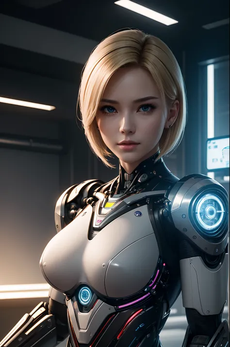 Intelligent Bionic Robot、femele、Cyborg Robot Parts、cable electric wires、microchips、bright studio、hyperphotorealism、high-detail、intricate detailes、softlighting、Rim Lights、rendering by octane、Unreal Engine 5 Renders、Mechanical Public Enemy Style、8K、top-quali...