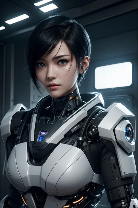 Intelligent Bionic Robot、Short-haired man with black hair、Cyborg Robot Parts、cable electric wires、microchips、bright studio、hyperphotorealism、high-detail、intricate detailes、softlighting、Rim Lights、rendering by octane、Unreal Engine 5 Renders、Mechanical Publi...