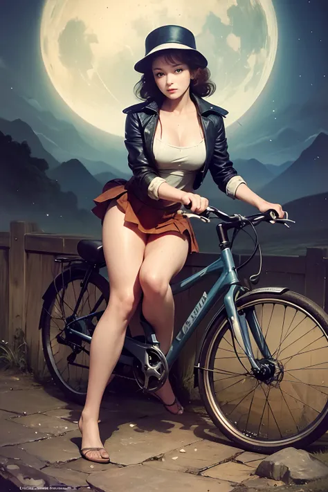 Margaret Tarrant, Kate Greenaway, Frank Frazetta, Surreal, mysterious, strange, fantastical, fantasy, Sci-fi, Japanese anime, time travel on paper, library without walls, shoes, ships, and wax seals, miniskirt beautiful girl on a bicycle trip, perfect volu...