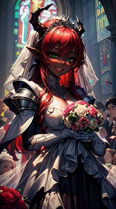 (best quality,masterpiece:1.2),1girl,adult,demon-girl,demon princess,(red hair,dark skin,green eyes:1.1), (tears:0.5), pointy ea...