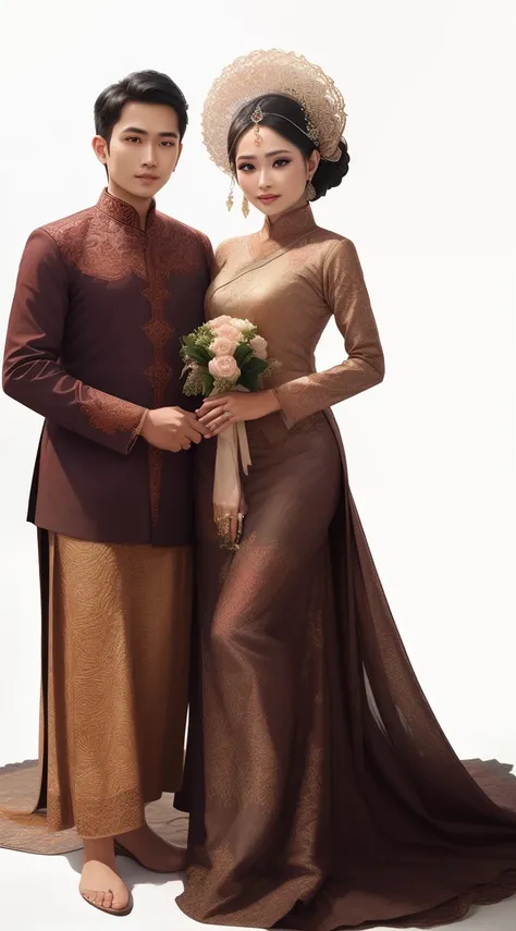 (best quality), Women and men Wedding , Women ( Kebaya , Batik , Java Culture, Wedding , Elegant , Blinking , Kebaya Indonesian Wedding ) Men ( Batik , Java culture, Elegant , High Class ) UHD , 8K , Kebaya , Kebaya Indonesian