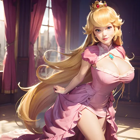 top-quality, 8k, ultra-detailliert, photorealsitic,  princesspeach, pink  dress, the best lighting