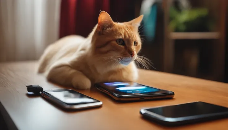 Cat touching a smartphone