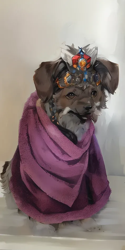 Arafly dog dress wrapped in a towel with a bow tie, olhar desleixado, olhando heckin legal e elegante, vestido com um manto, usando uma toalha, she is wearing a wet coat, mid 2 0s female, dog wearing a crown, peludo bonito precisa de sua ajuda, covered in ...