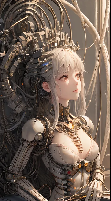 (((masterpiece))), (((best quality))), ((ultra-detailed)), (highly detailed CG illustration), ((an extremely delicate and beautiful)),(cute delicate face),cinematic light,((1mechanical girl)),solo,full body,(machine made joints:1.4),((machanical limbs)),(b...