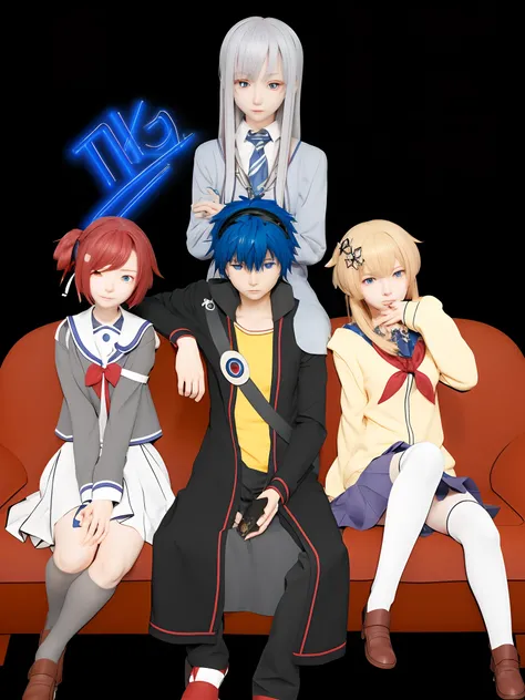 anime characters sitting on a couch with a blue light above them, 3d style, 3d art cover, happy!!!, official fanart, anime style like fate/stay night, anime!!!!!!!!!!!!!!!, tsuaii, anime!!!!, persona art style, :14 80s anime style