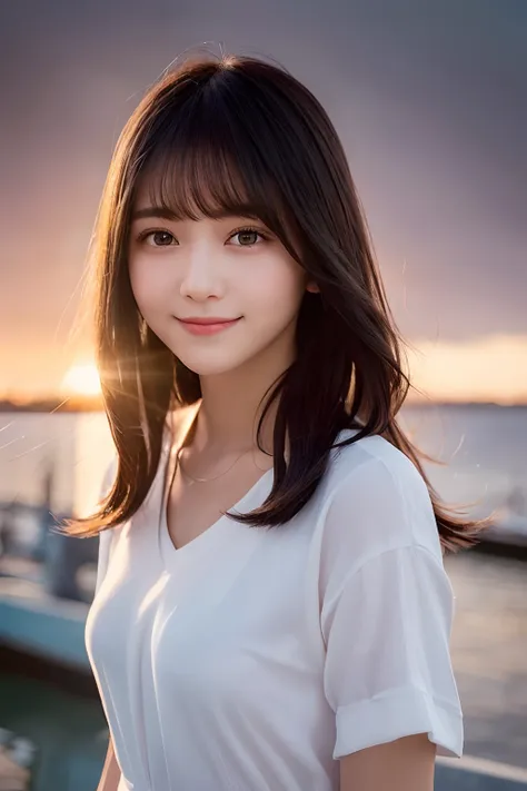 (cute beautiful , soft warm tone colors digital painting with light gradations, soft focus, best dynamic angle, sunrise backlight effects, high aesthetic, best quality, masterpiece, extremely detailed:1.2), (SFW), BREAK, girl has healthy skin and pretty sm...